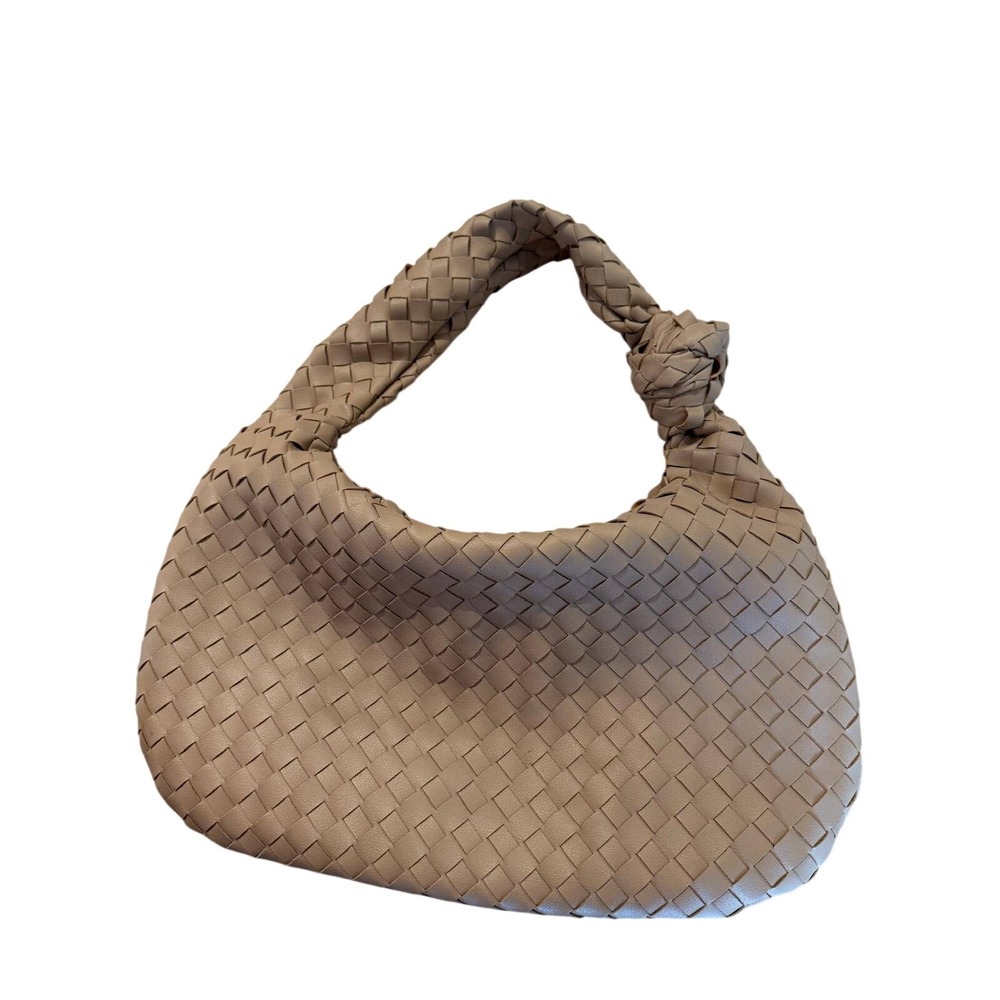 Urban Expressions Woven‎ Hobo Bag Taupe Beige Knotted Handle Vegan Leather Large